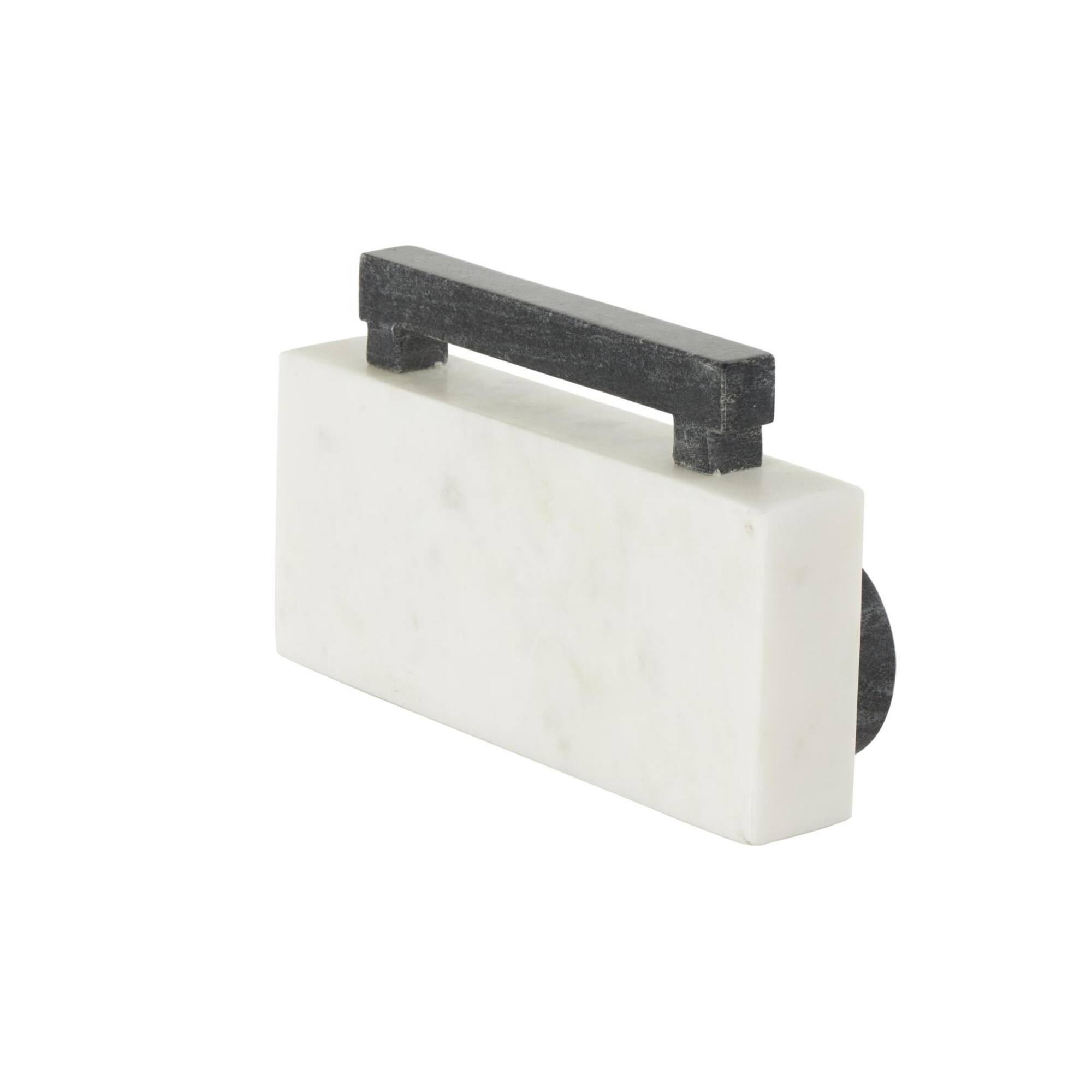 8" White Marble Radio Radio Sculpture with Black Accents
